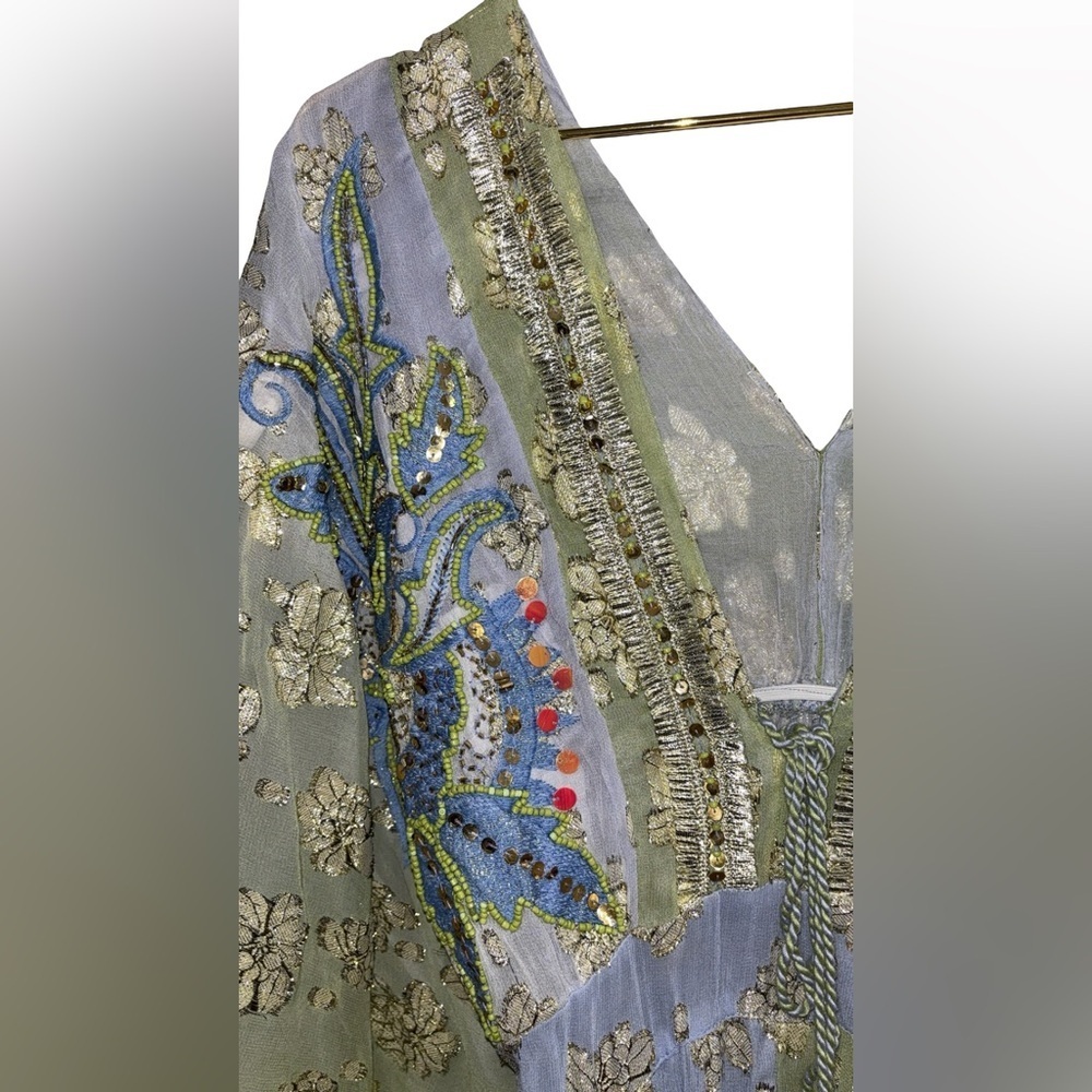 Embroidered & Beaded Foil Boho Bali Jumpsuit P2P 15” NWOT - Picture 5 of 5